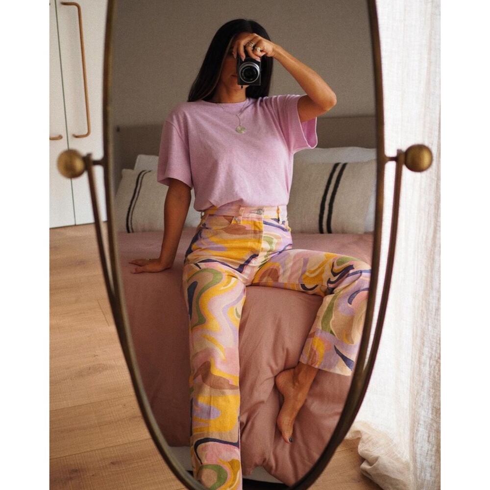 Zara Printed High Rise Straight Jeans